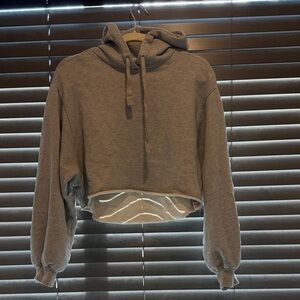 Frame Denim Heather Gray Cropped Hoodie